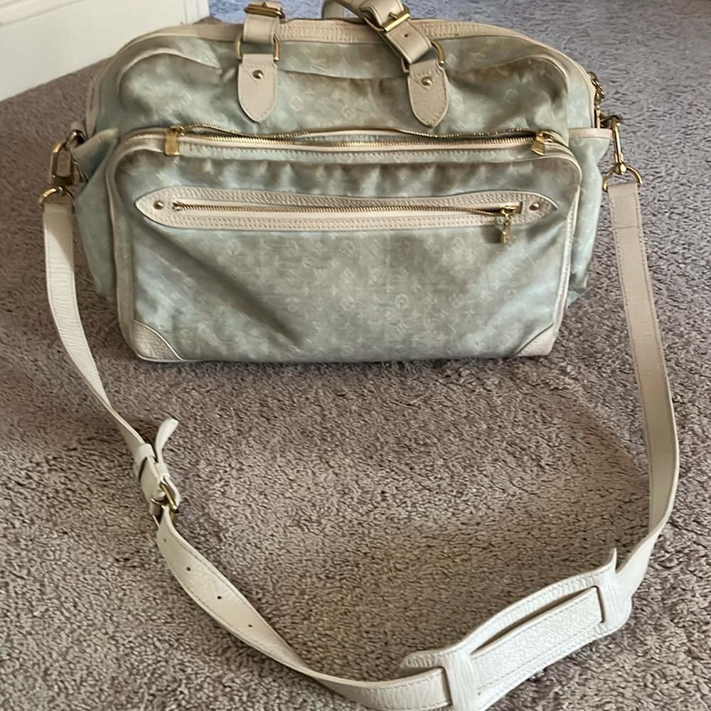 Louis Vuitton monogram, baby blue diaper bag